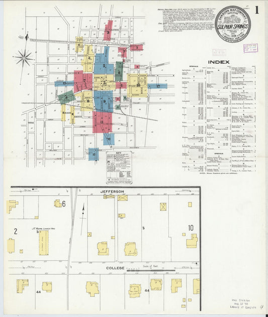 Sanborn Fire Insurance Map from Sulphur Springs, Hopkins County, Texas (1909), Sheet #0001 - Historic Sanborn Fire Insurance Map Print, vintage old map wall art, antique decor, genealogy gift, Texas Texas map