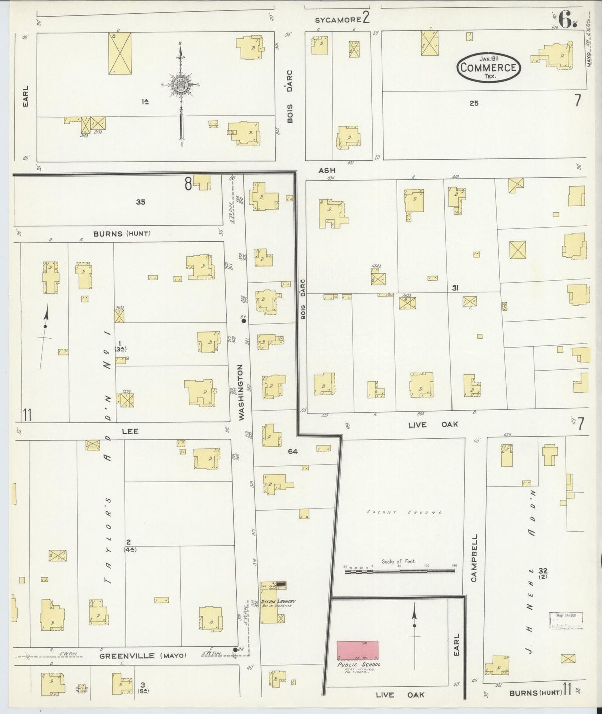 Sanborn Fire Insurance Map from Commerce, Hunt County, Texas (1911), Sheet #0006 - Complete Map Set gallery image, historic Sanborn map, vintage wall art, Texas Texas