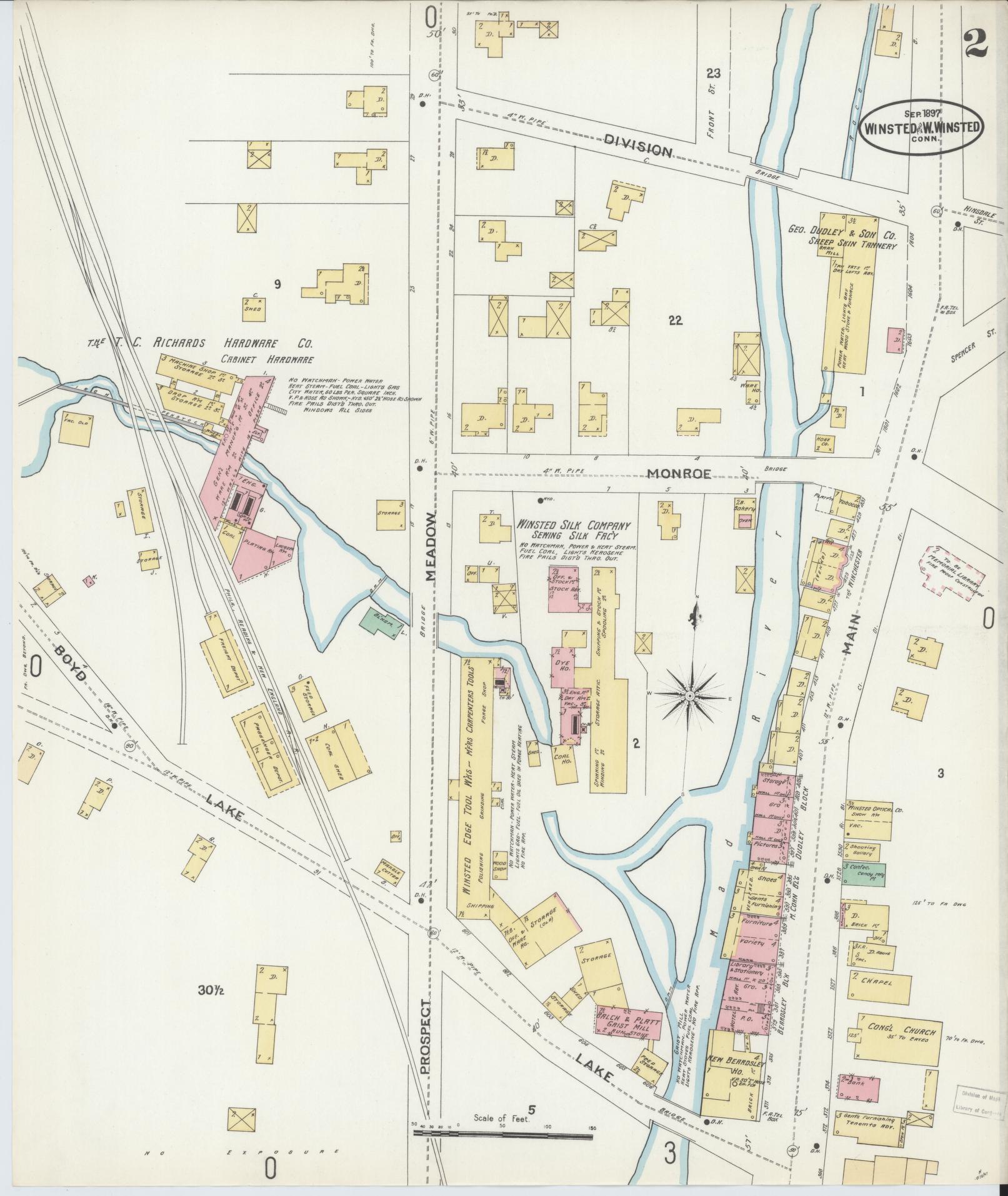Sanborn Fire Insurance Map from Winsted, Litchfield County, Connecticut (1897), Sheet #0002 - Complete Map Set gallery image, historic Sanborn map, vintage wall art, Connecticut Connecticut