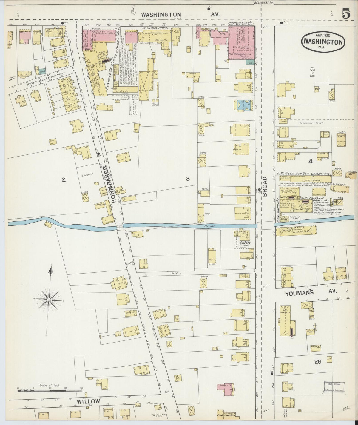 Sanborn Fire Insurance Map from Washington, Warren County, New Jersey (1892), Sheet #0005 - Complete Map Set gallery image, historic Sanborn map, vintage wall art, Washington Washington