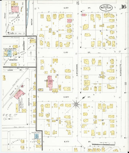 Sanborn Fire Insurance Map from Waterloo, Black Hawk County, Iowa (1906), Sheet #0016 - Historic Sanborn Fire Insurance Map Print, vintage old map wall art
