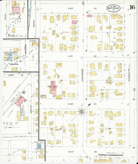 Sanborn Fire Insurance Map from Waterloo, Black Hawk County, Iowa (1906), Sheet #0016 - Historic Sanborn Fire Insurance Map Print, vintage old map wall art