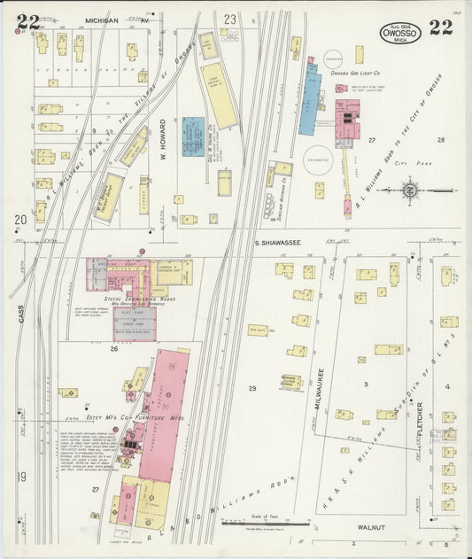 Sanborn Fire Insurance Map from Owosso, Shiawassee County, Michigan (1924), Sheet #0022 - Historic Sanborn Fire Insurance Map Print, vintage old map wall art, antique decor, genealogy gift, Michigan Michigan map