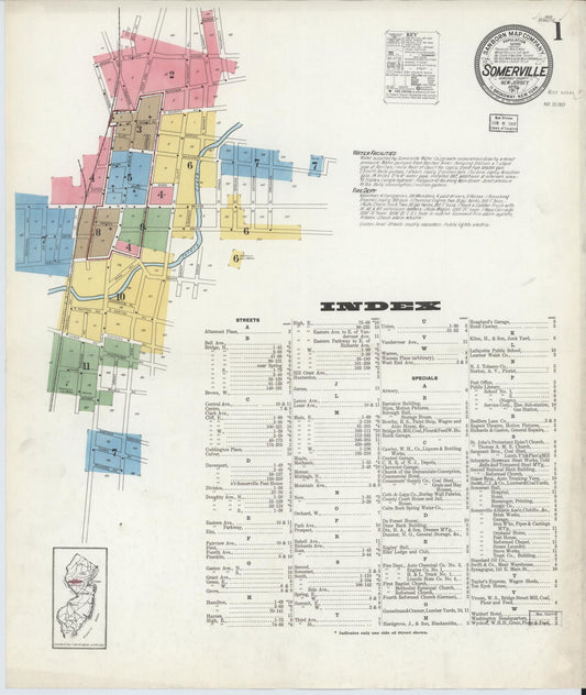 Sanborn Fire Insurance Map from Somerville, Somerset County, New Jersey (1917), Sheet #0001 - Historic Sanborn Fire Insurance Map Print, vintage old map wall art, antique decor, genealogy gift, New Jersey New Jersey map
