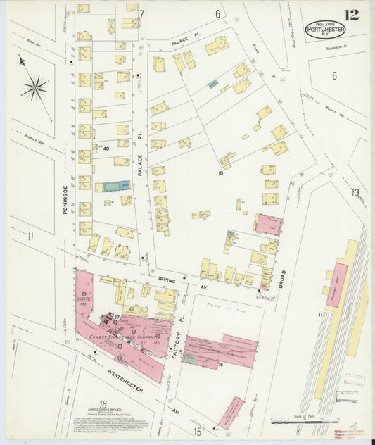 Sanborn Fire Insurance Map from Port Chester, Westchester County, New York (1908), Sheet #0012 - Historic Sanborn Fire Insurance Map Print, vintage old map wall art, antique decor, genealogy gift, New York New York map