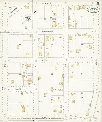 Sanborn Fire Insurance Map from Klamath Falls, Klamath County, Oregon (1907), Sheet #0008 - Complete Map Set gallery image, historic Sanborn map, vintage wall art, Oregon Oregon