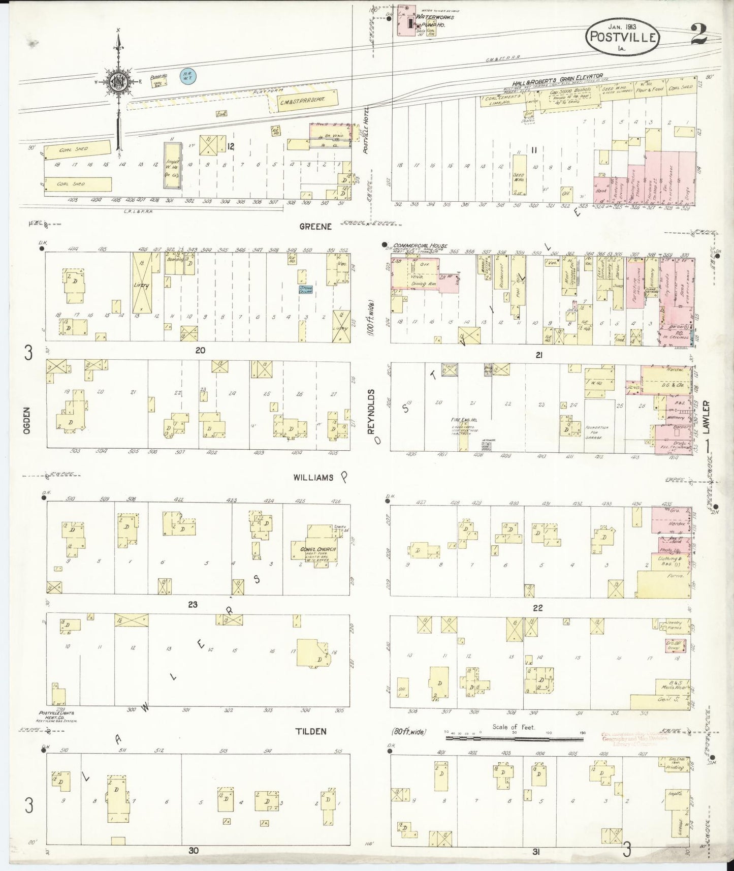 Sanborn Fire Insurance Map from Postville, Allamakee County, Iowa (1913), Sheet #0002 - Historic Sanborn Fire Insurance Map Print