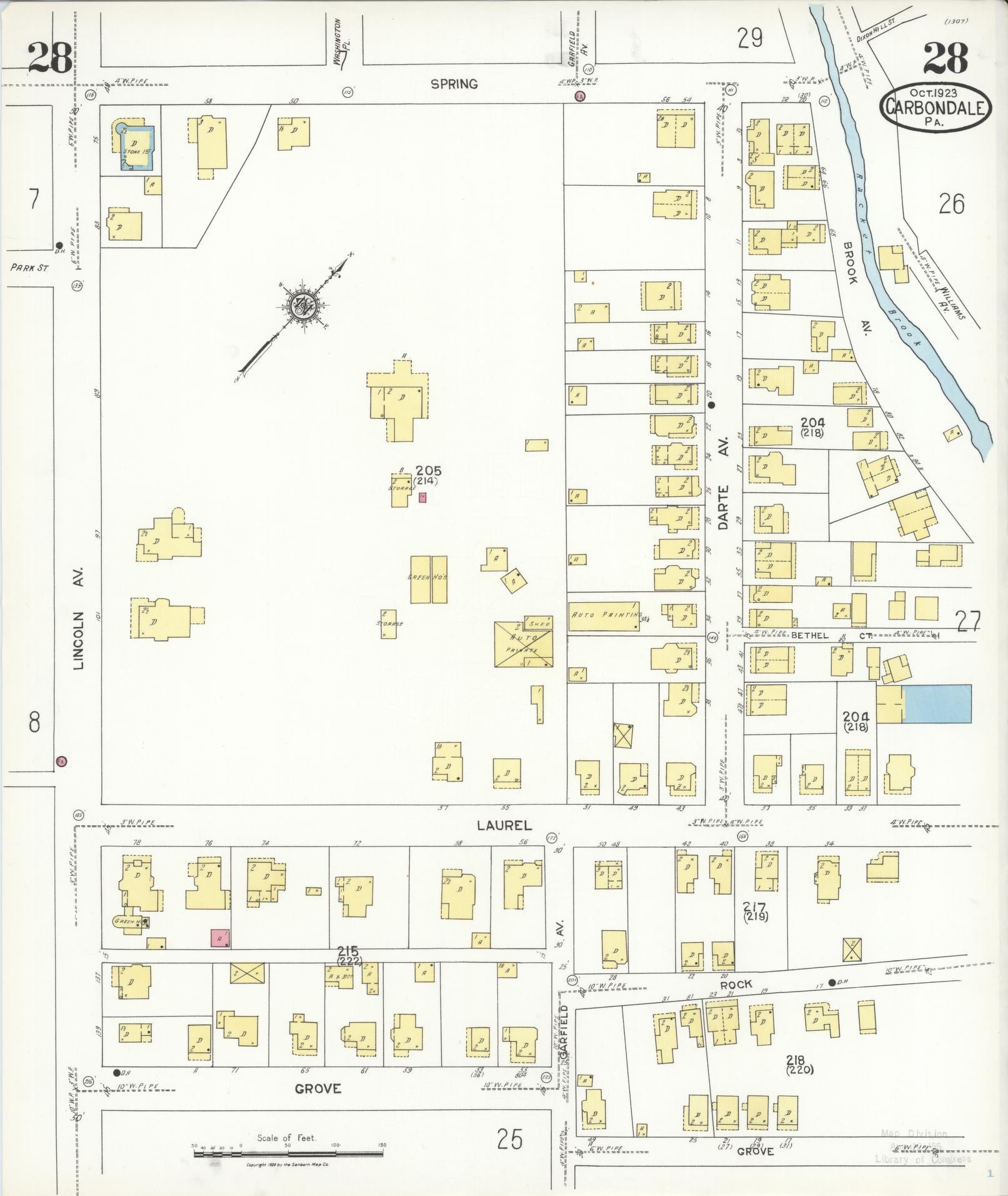 Sanborn Fire Insurance Map from Carbondale, Lackawanna County, Pennsylvania (1923), Sheet #0028 - Historic Sanborn Fire Insurance Map Print, vintage old map wall art, antique decor, genealogy gift, Pennsylvania Pennsylvania map
