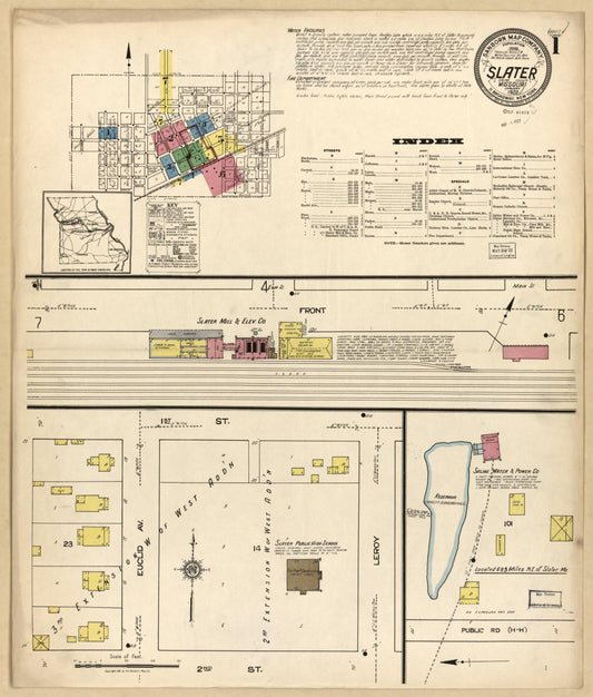 Sanborn Fire Insurance Map from Slater, Saline County, Missouri (1922), Sheet #0001 - Historic Sanborn Fire Insurance Map Print, vintage old map wall art, antique decor, genealogy gift, Missouri Missouri map