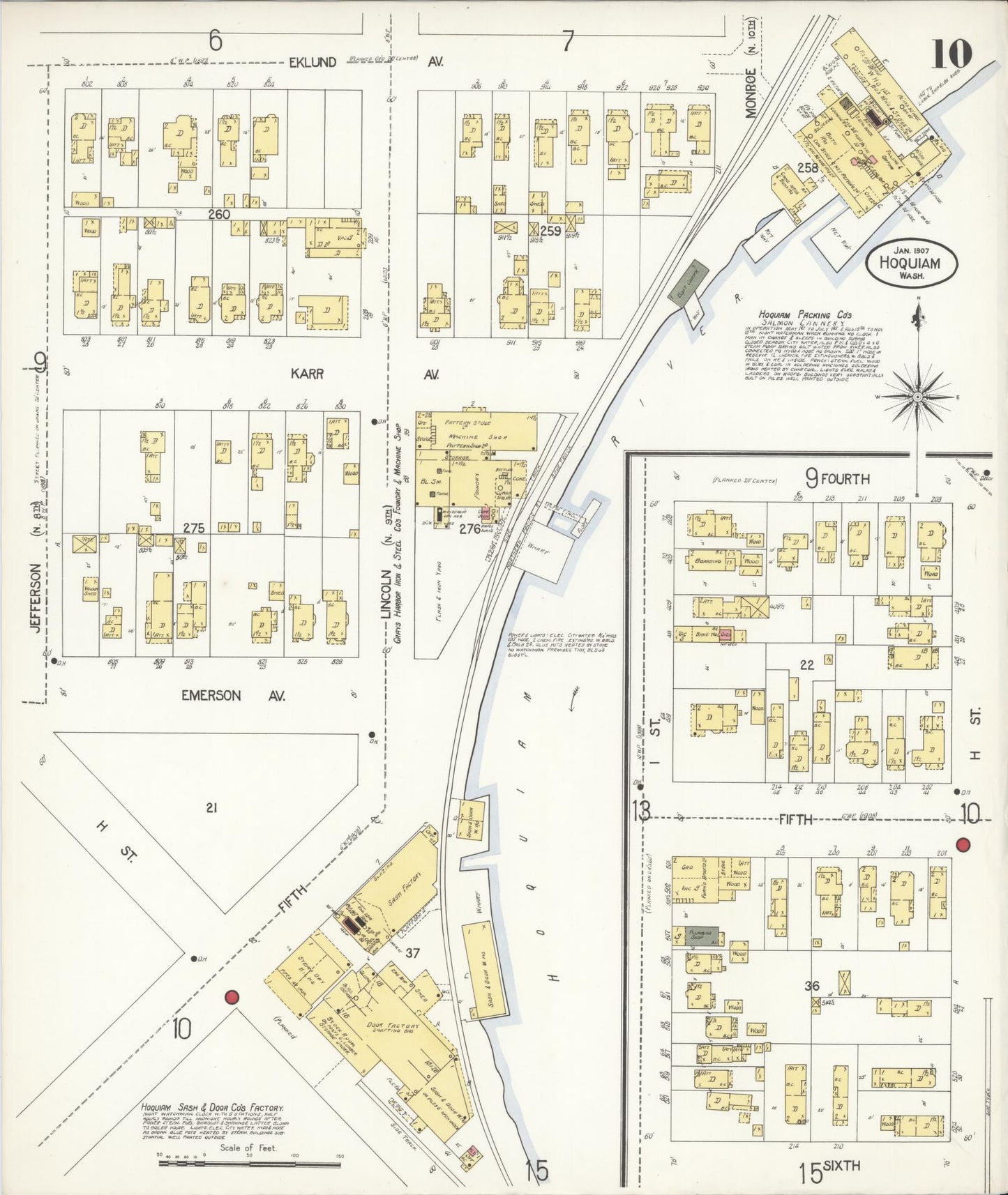 Sanborn Fire Insurance Map from Hoquiam, Grays Harbor County, Washington (1907), Sheet #0010 - Complete Map Set gallery image, historic Sanborn map, vintage wall art, Washington Washington
