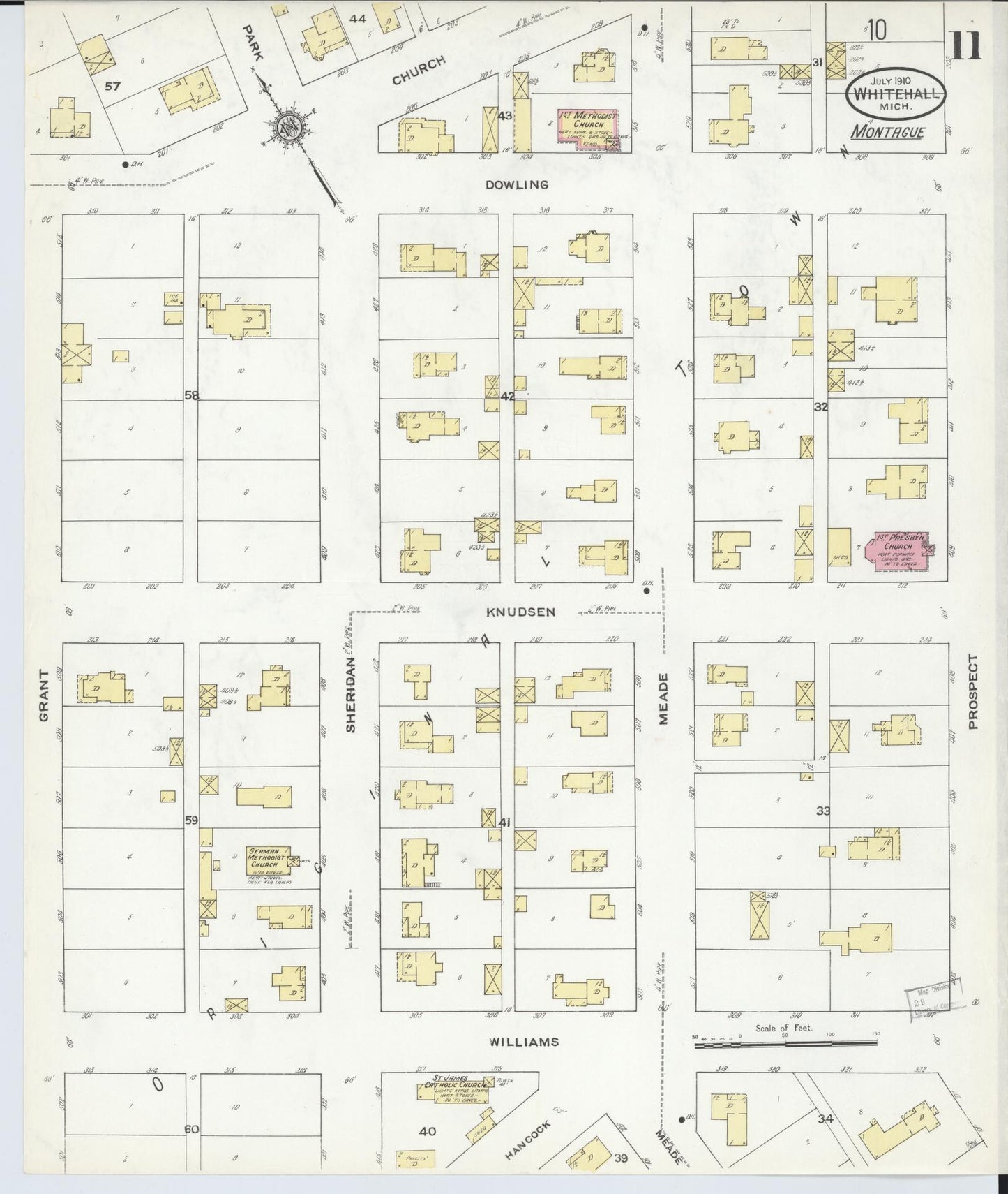 Sanborn Fire Insurance Map from Whitehall, Muskegon County, Michigan (1910), Sheet #0011 - Complete Map Set gallery image, historic Sanborn map, vintage wall art, Michigan Michigan