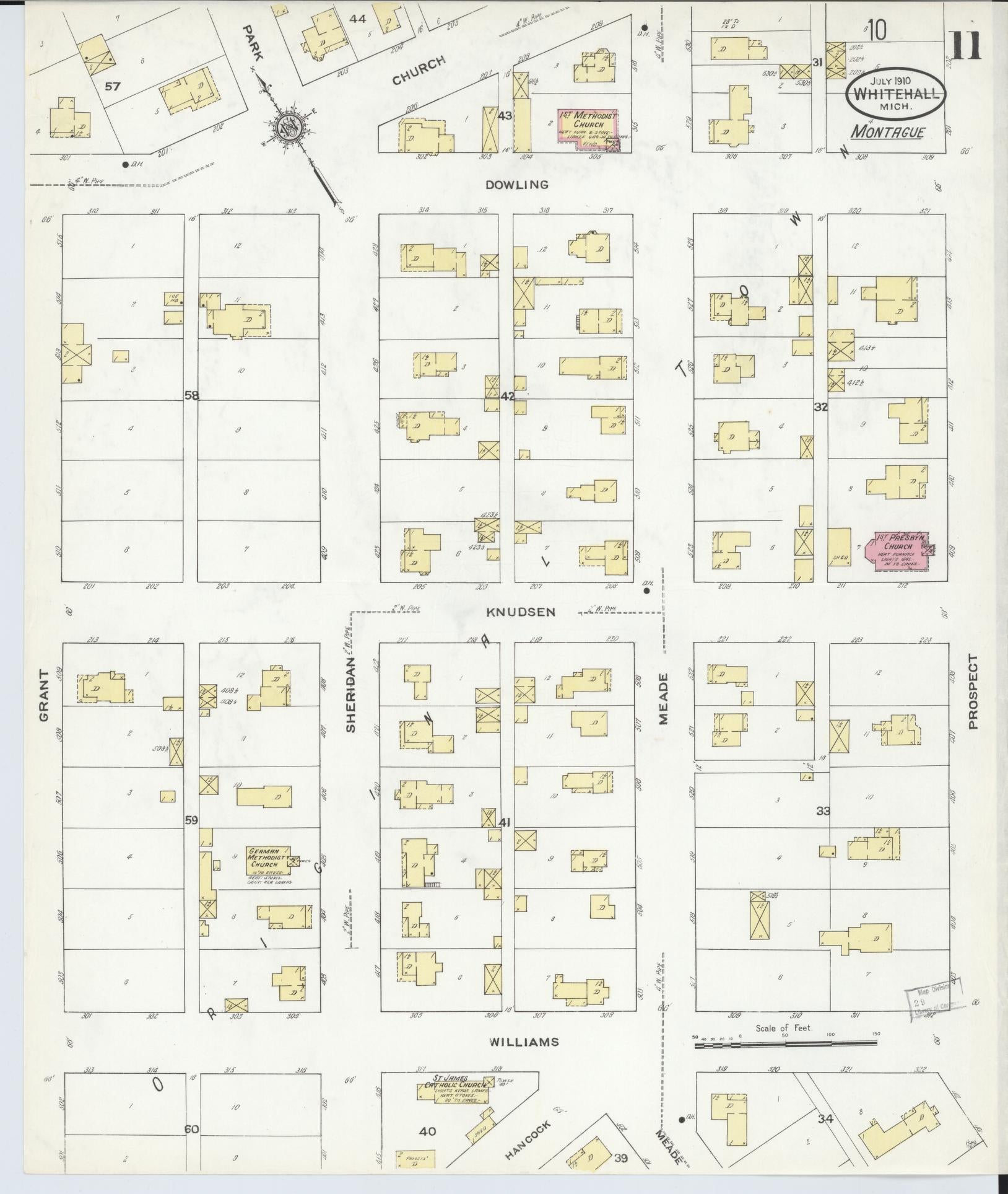 Sanborn Fire Insurance Map from Whitehall, Muskegon County, Michigan (1910), Sheet #0011 - Complete Map Set gallery image, historic Sanborn map, vintage wall art, Michigan Michigan