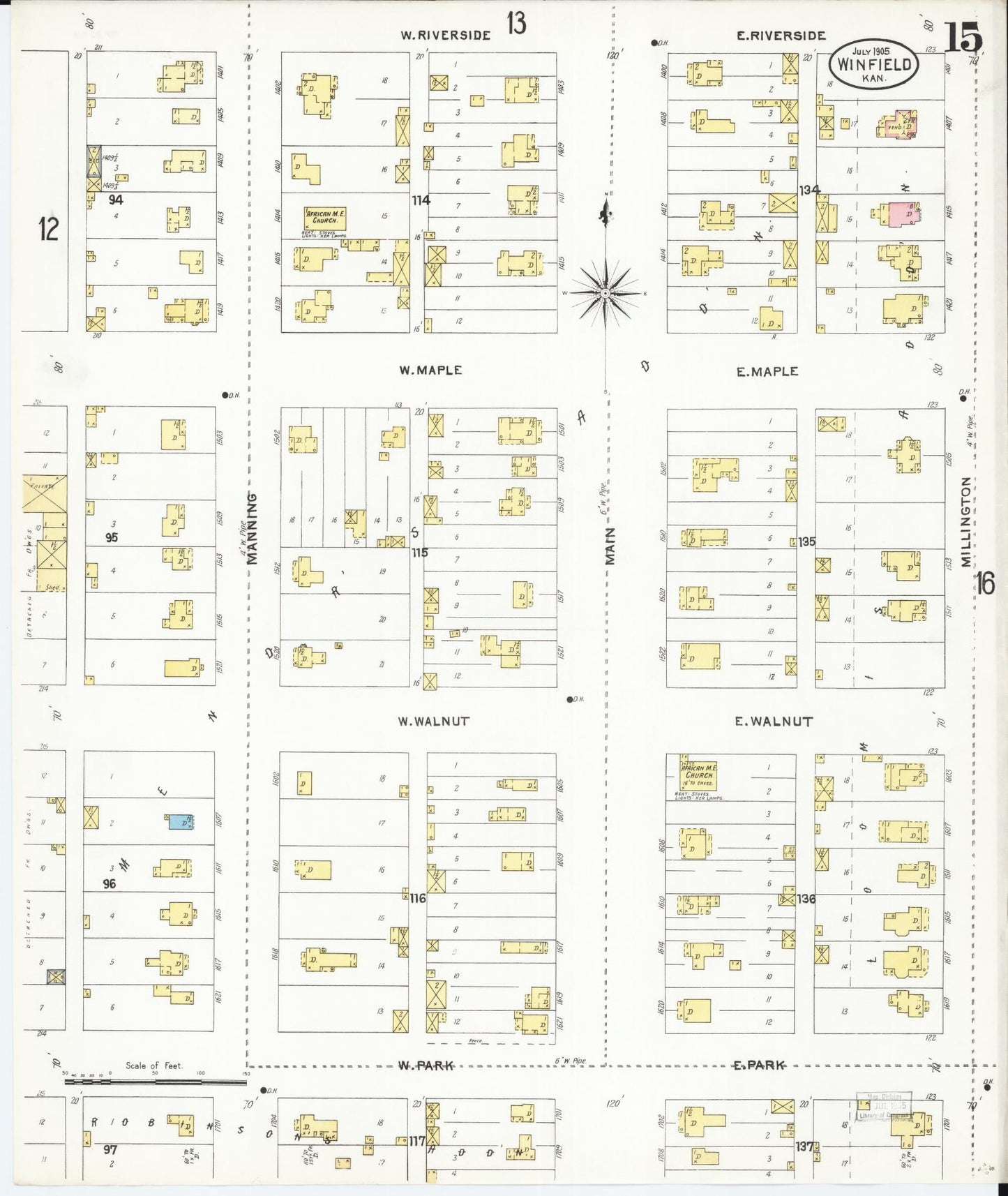 Sanborn Fire Insurance Map from Winfield, Cowley County, Kansas (1905), Sheet #0015 - Complete Map Set gallery image, historic Sanborn map, vintage wall art, Kansas Kansas