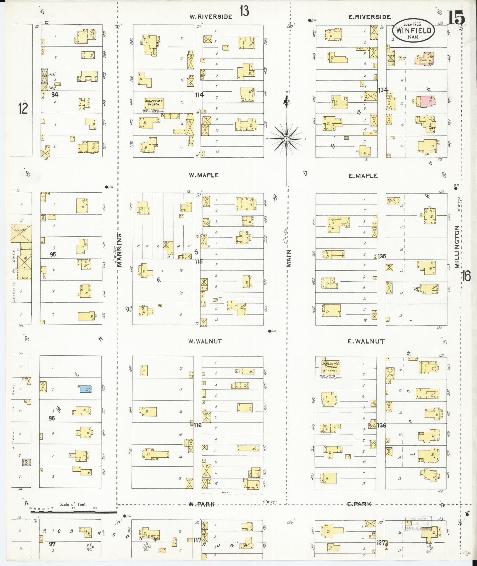 Sanborn Fire Insurance Map from Winfield, Cowley County, Kansas (1905), Sheet #0015 - Complete Map Set gallery image, historic Sanborn map, vintage wall art, Kansas Kansas