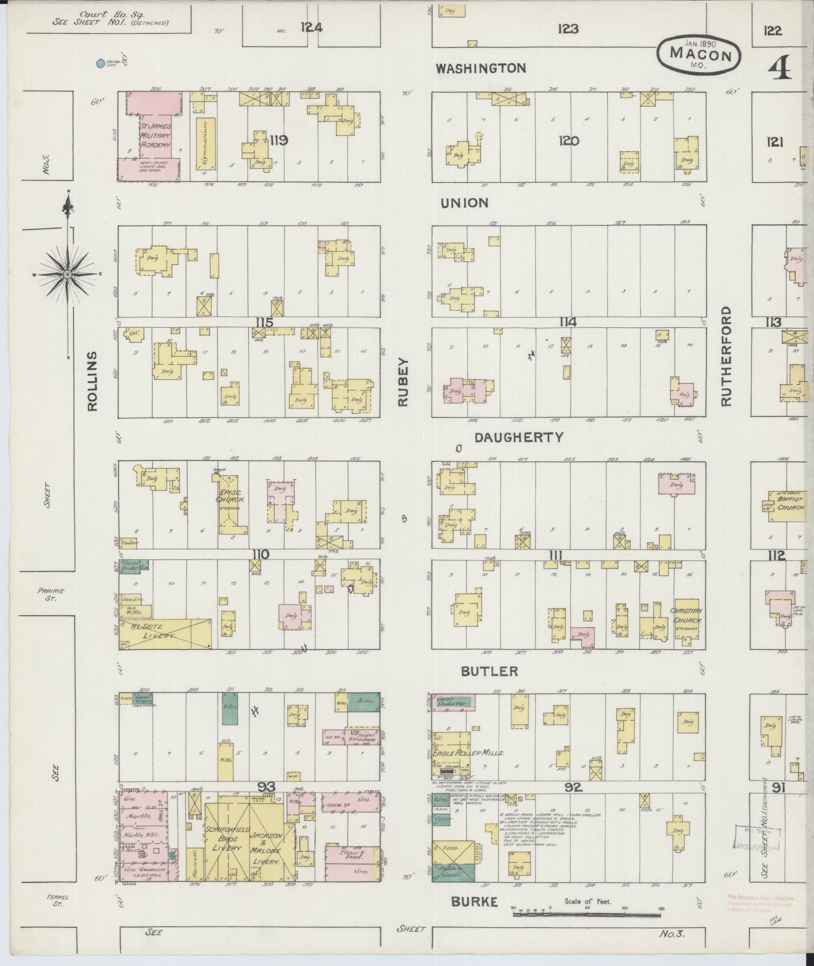 Sanborn Fire Insurance Map from Macon, Macon County, Missouri (1890), Sheet #0004 - Complete Map Set gallery image, historic Sanborn map, vintage wall art, Missouri Missouri