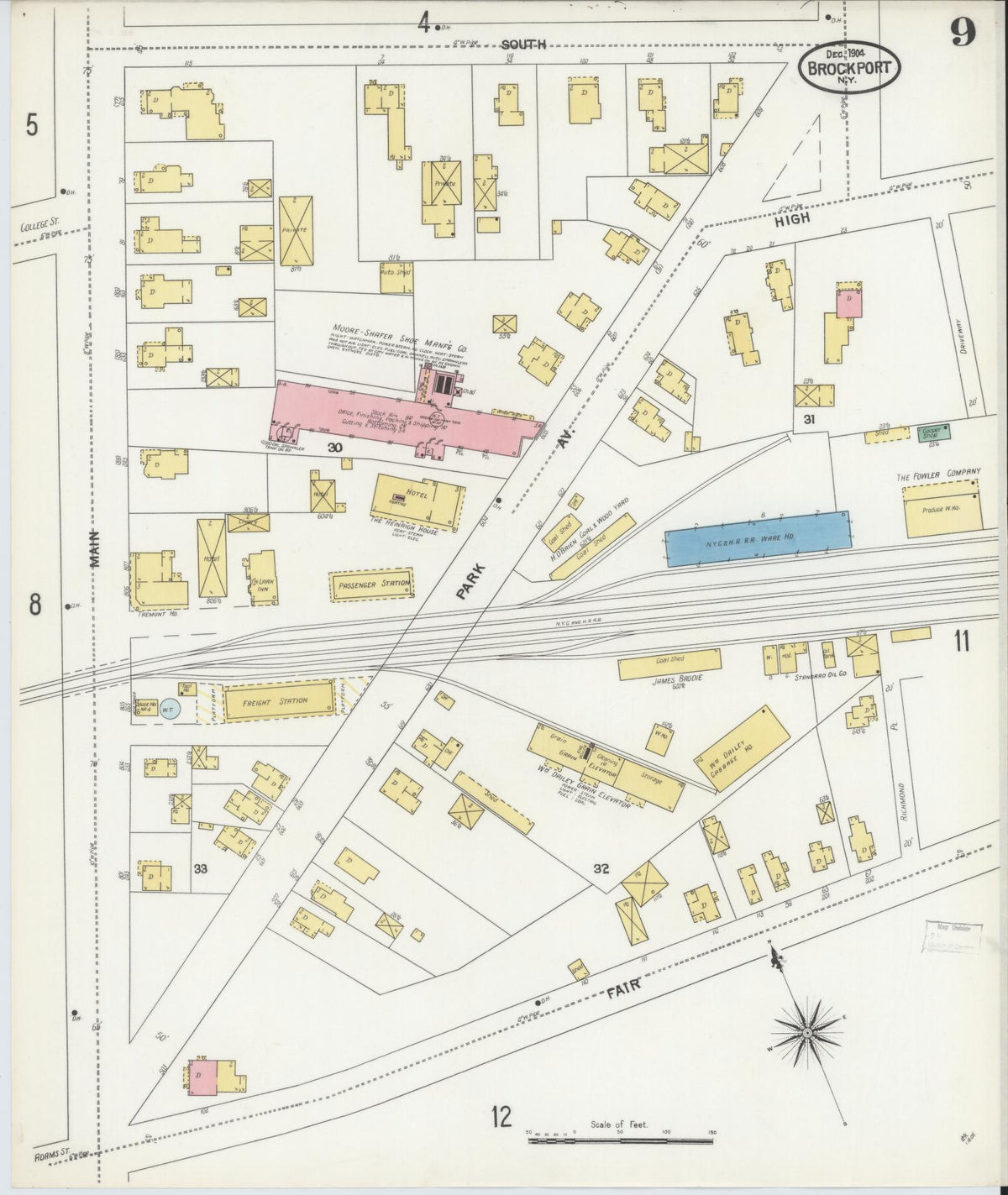 Sanborn Fire Insurance Map from Brockport, Monroe County, New York (1904), Sheet #0009 - Complete Map Set gallery image, historic Sanborn map, vintage wall art, New York New York