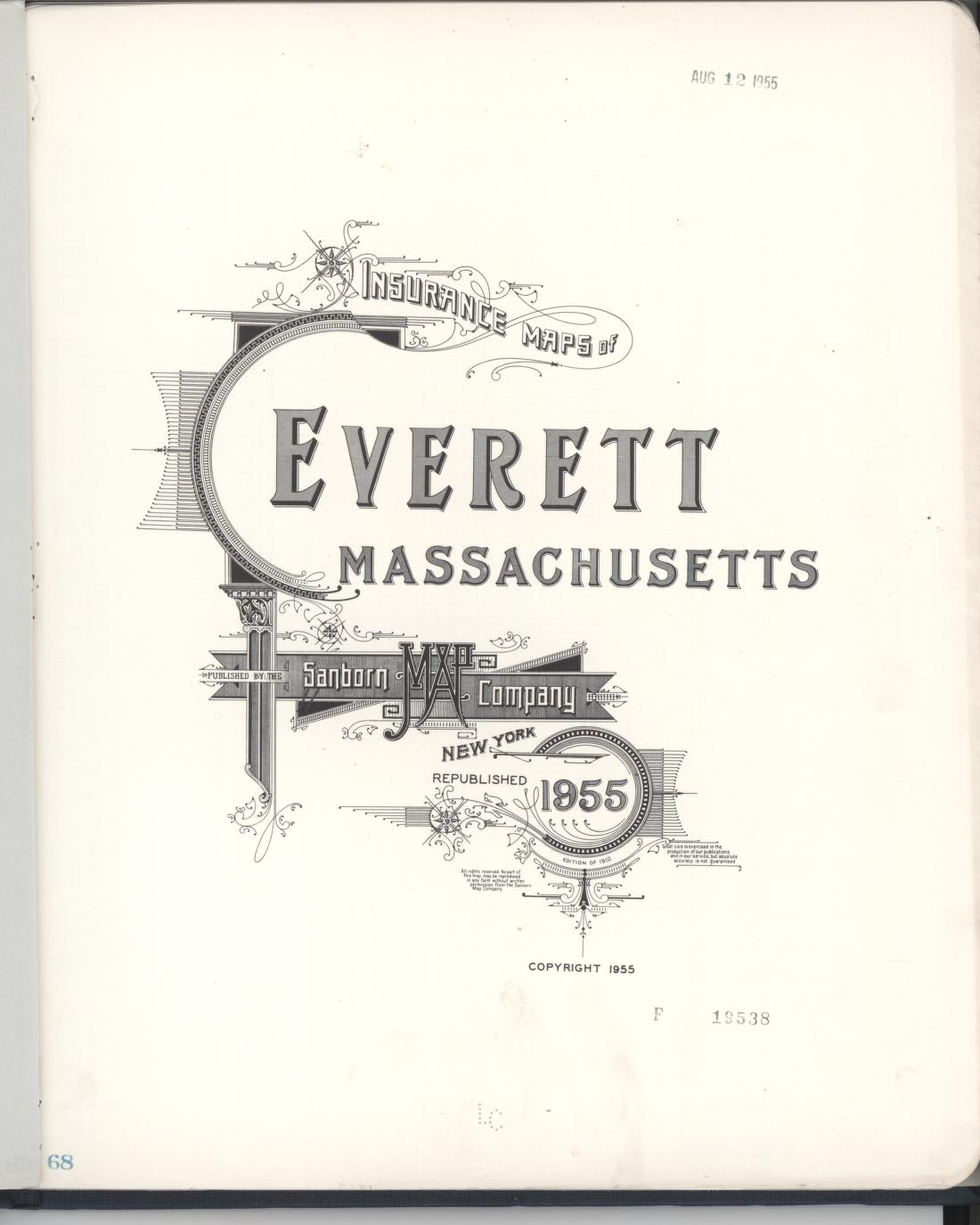 Sanborn Fire Insurance Map from Everett, Middlesex County, Massachusetts (1955), Sheet #0001 - Historic Sanborn Fire Insurance Map Print, vintage old map wall art, antique decor, genealogy gift, Massachusetts Massachusetts map
