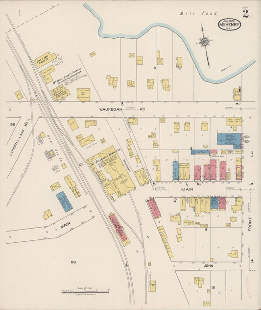 Sanborn Fire Insurance Map from McHenry, McHenry County, Illinois (1922), Sheet #0002 - Historic Sanborn Fire Insurance Map Print, vintage old map wall art, antique decor, genealogy gift, Illinois Illinois map