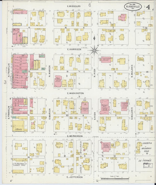 Sanborn Fire Insurance Map from Kirksville, Adair County, Missouri (1898), Sheet #0004 - Historic Sanborn Fire Insurance Map Print, vintage old map wall art, antique decor, genealogy gift, Missouri Missouri map