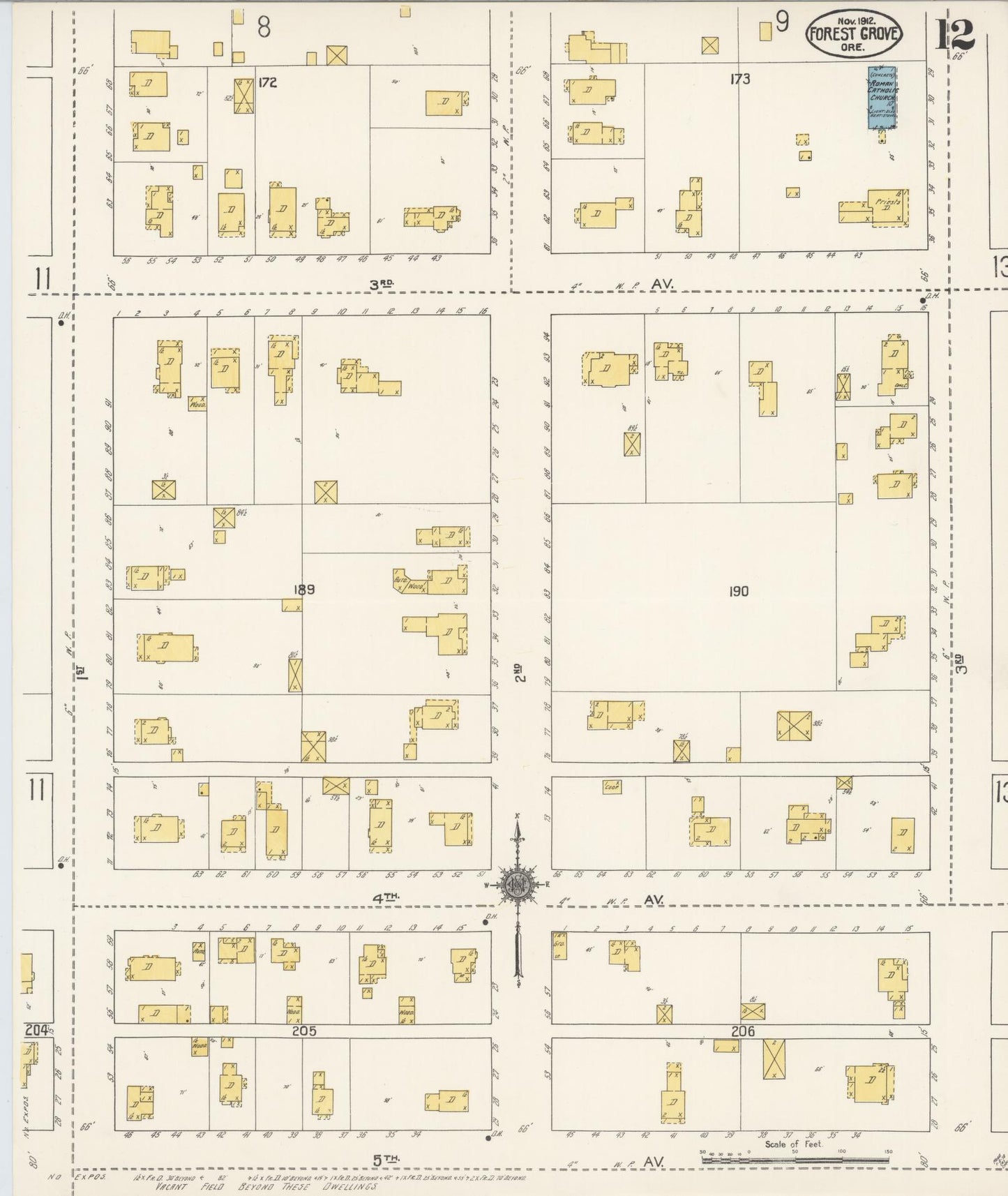 Sanborn Fire Insurance Map from Forest Grove, Washington County, Oregon (1912), Sheet #0012 - Historic Sanborn Fire Insurance Map Print, vintage old map wall art, antique decor, genealogy gift, Oregon Oregon map