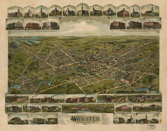 Webster, Massachusetts 1892. (1892) – Historic Bird’s-Eye View Panorama Print