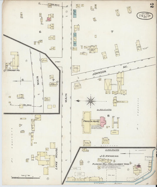 Sanborn Fire Insurance Map from Islip, Sufflok County, New York (1886), Sheet #0002 - Historic Sanborn Fire Insurance Map Print, vintage old map wall art, antique decor, genealogy gift, New York New York map