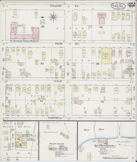 Sanborn Fire Insurance Map from Racine, Racine County, Wisconsin (1887), Sheet #0022 - Historic Sanborn Fire Insurance Map Print, vintage old map wall art, antique decor, genealogy gift, Wisconsin Wisconsin map