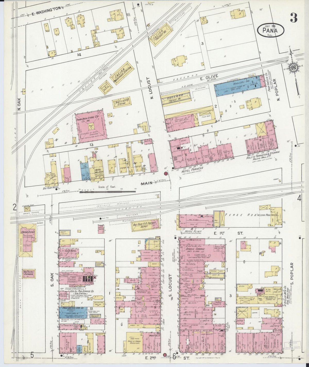 Sanborn Fire Insurance Map from Pana, Christian County, Illinois (1916), Sheet #0003 - Complete Map Set gallery image, historic Sanborn map, vintage wall art, Illinois Illinois