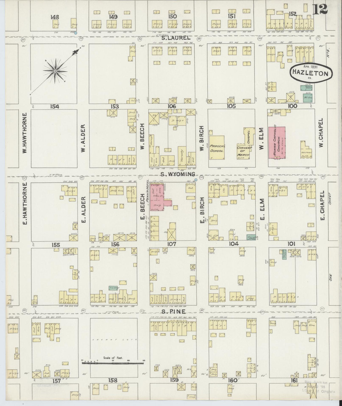 Sanborn Fire Insurance Map from Hazleton, Luzerne County, Pennsylvania (1891), Sheet #0012 - Historic Sanborn Fire Insurance Map Print, vintage old map wall art, antique decor, genealogy gift, Pennsylvania Pennsylvania map