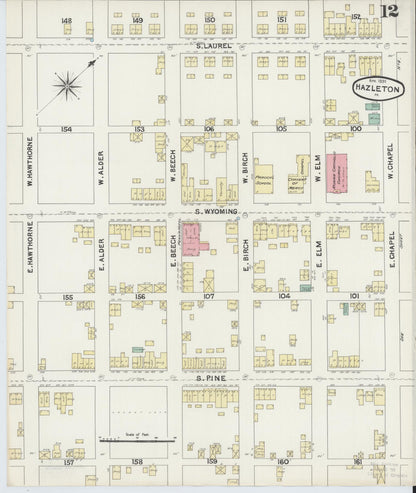 Sanborn Fire Insurance Map from Hazleton, Luzerne County, Pennsylvania (1891), Sheet #0012 - Historic Sanborn Fire Insurance Map Print, vintage old map wall art, antique decor, genealogy gift, Pennsylvania Pennsylvania map