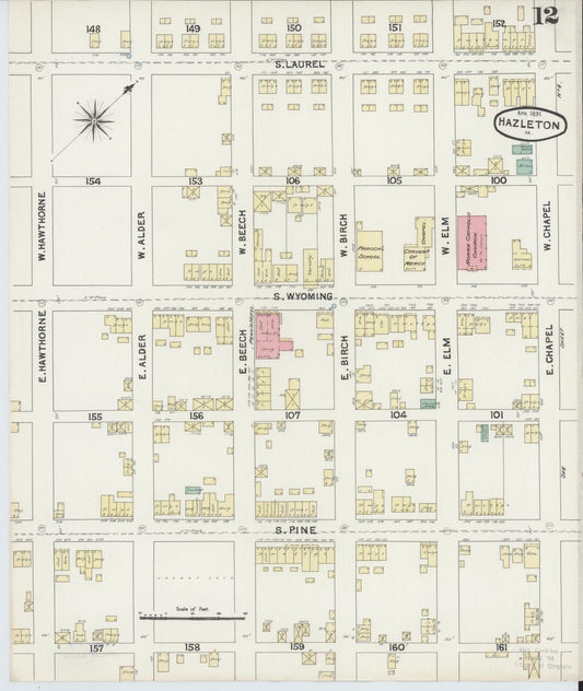 Sanborn Fire Insurance Map from Hazleton, Luzerne County, Pennsylvania (1891), Sheet #0012 - Historic Sanborn Fire Insurance Map Print, vintage old map wall art, antique decor, genealogy gift, Pennsylvania Pennsylvania map