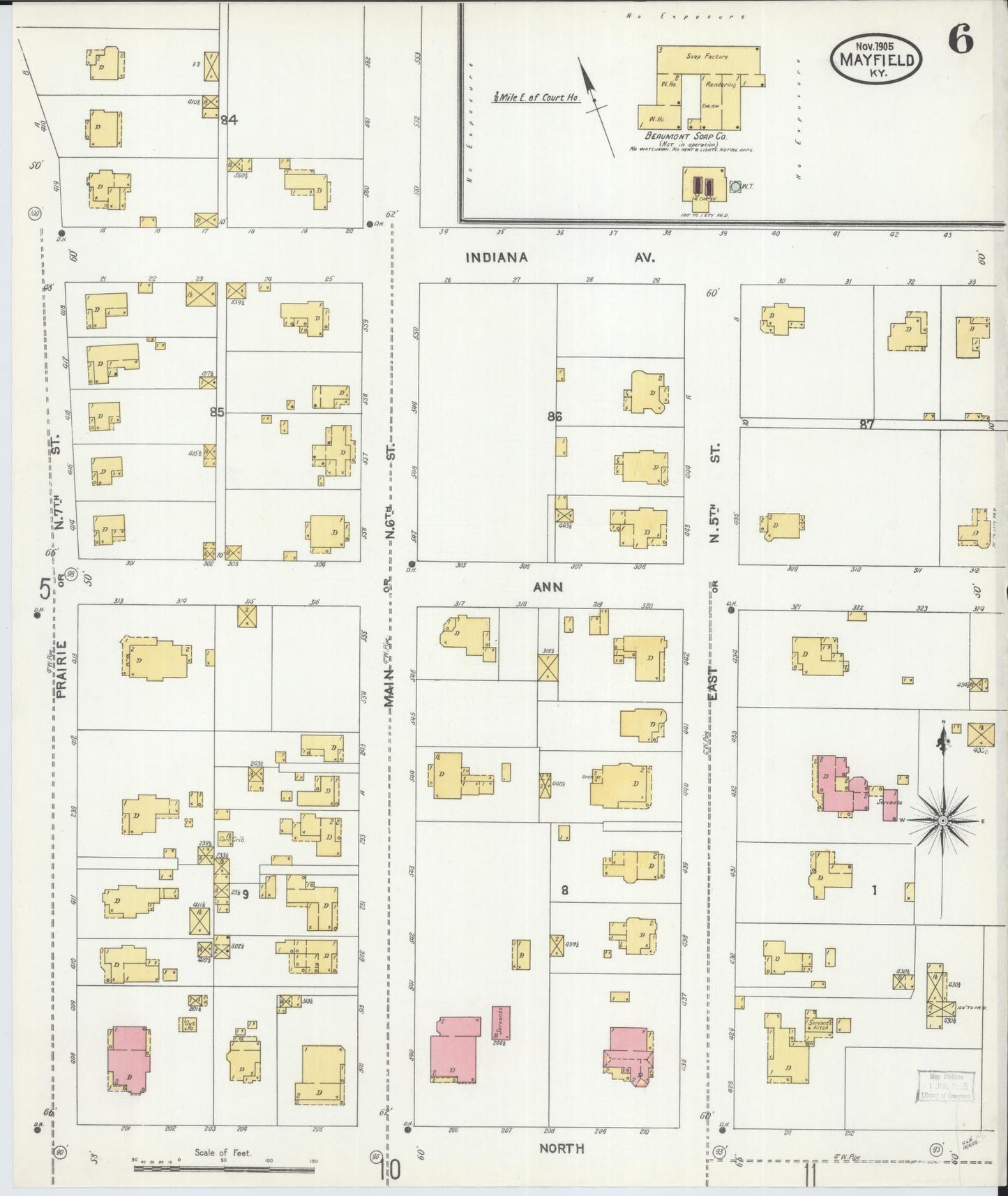 Sanborn Fire Insurance Map from Mayfield, Graves County, Kentucky (1905), Sheet #0006 - Complete Map Set gallery image, historic Sanborn map, vintage wall art, Kentucky Kentucky