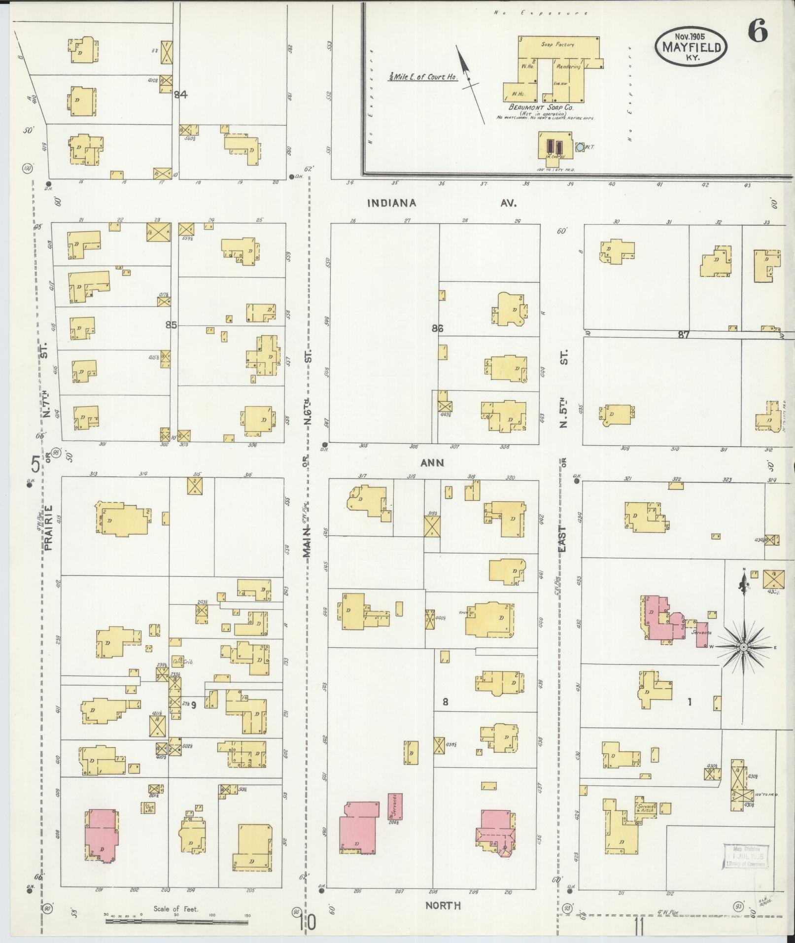 Sanborn Fire Insurance Map from Mayfield, Graves County, Kentucky (1905), Sheet #0006 - Complete Map Set gallery image, historic Sanborn map, vintage wall art, Kentucky Kentucky