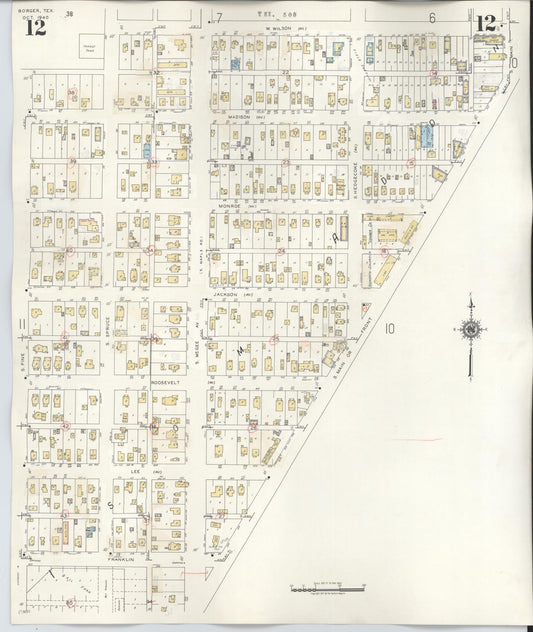 Sanborn Fire Insurance Map from Borger, Hutchinson County, Texas (1950), Sheet #0012 - Historic Sanborn Fire Insurance Map Print, vintage old map wall art, antique decor, genealogy gift, Texas Texas map