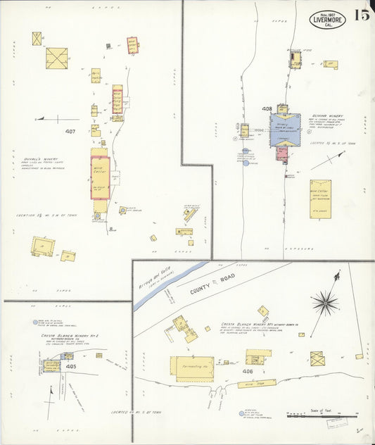 Sanborn Fire Insurance Map from Livermore, Alameda County, California (1907), Sheet #0015 - Historic Sanborn Fire Insurance Map Print, vintage old map wall art, antique decor, genealogy gift, California California map
