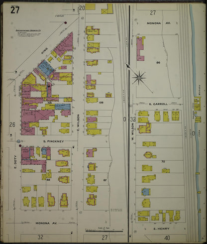 Sanborn Fire Insurance Map from Madison, Dane County, Wisconsin (1908), Sheet #0027 - Historic Sanborn Fire Insurance Map Print, vintage old map wall art, antique decor, genealogy gift, Wisconsin Wisconsin map
