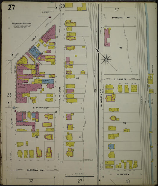 Sanborn Fire Insurance Map from Madison, Dane County, Wisconsin (1908), Sheet #0027 - Historic Sanborn Fire Insurance Map Print, vintage old map wall art, antique decor, genealogy gift, Wisconsin Wisconsin map