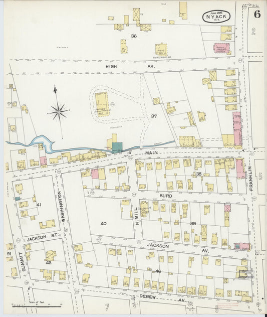 Sanborn Fire Insurance Map from Nyack, Rockland County, New York (1892), Sheet #0006 - Historic Sanborn Fire Insurance Map Print, vintage old map wall art, antique decor, genealogy gift, New York New York map