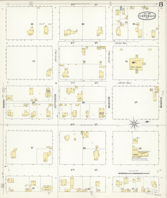 Sanborn Fire Insurance Map from Corvallis, Benton County, Oregon (1895), Sheet #0008 - Historic Sanborn Fire Insurance Map Print, vintage old map wall art, antique decor, genealogy gift, Oregon Oregon map