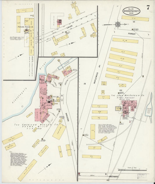 Sanborn Fire Insurance Map from Dover, Piscataguis County, Maine (1911), Sheet #0007 - Historic Sanborn Fire Insurance Map Print, vintage old map wall art, antique decor, genealogy gift, Maine Maine map