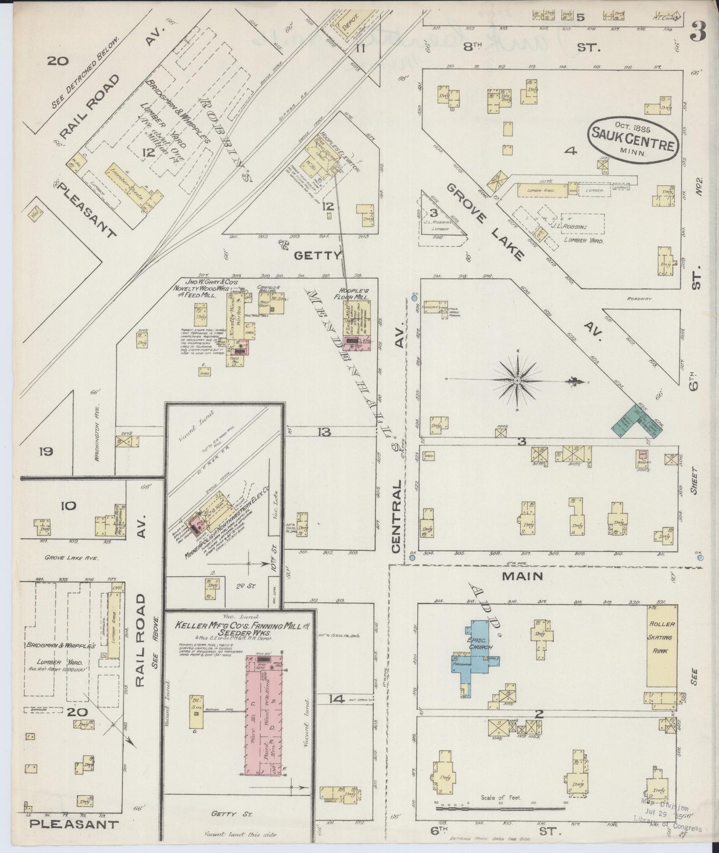 Sanborn Fire Insurance Map from Sauk Centre, Stearns County, Minnesota (1885), Sheet #0003 - Complete Map Set gallery image, historic Sanborn map, vintage wall art, Minnesota Minnesota