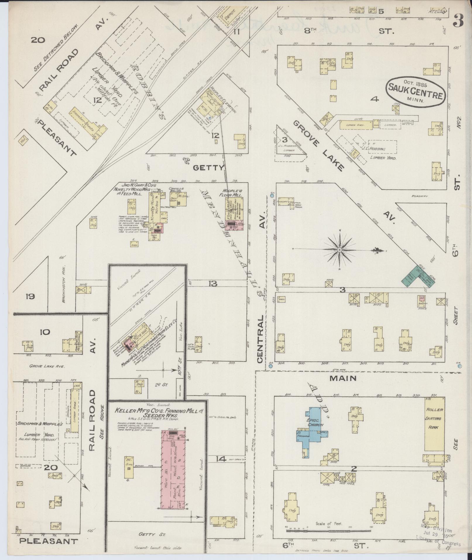 Sanborn Fire Insurance Map from Sauk Centre, Stearns County, Minnesota (1885), Sheet #0003 - Complete Map Set gallery image, historic Sanborn map, vintage wall art, Minnesota Minnesota