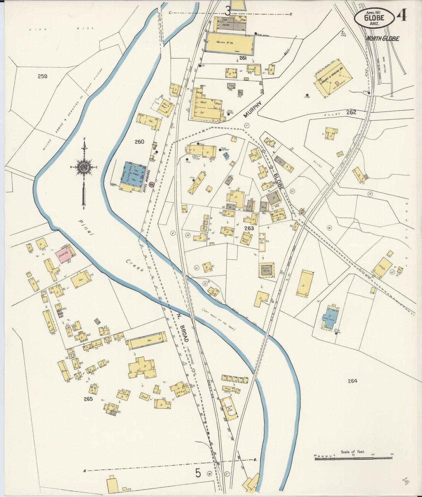 Sanborn Fire Insurance Map from Globe, Gila County, Arizona (1911), Sheet #0004 - Complete Map Set gallery image, historic Sanborn map, vintage wall art, Arizona Arizona