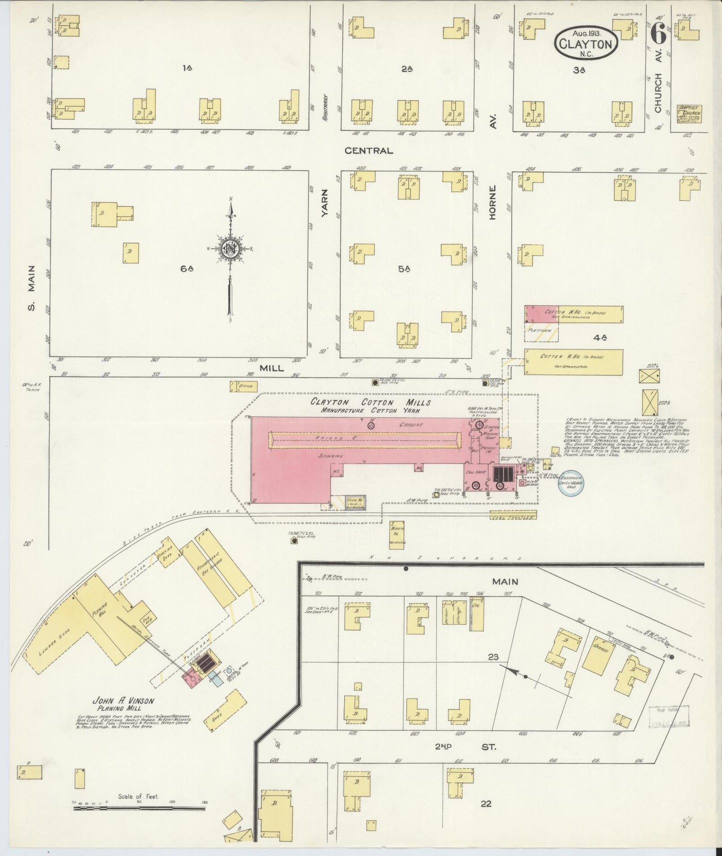 Sanborn Fire Insurance Map from Clayton, Johnston County, North Carolina (1913), Sheet #0006 - Complete Map Set gallery image, historic Sanborn map, vintage wall art, North Carolina North Carolina