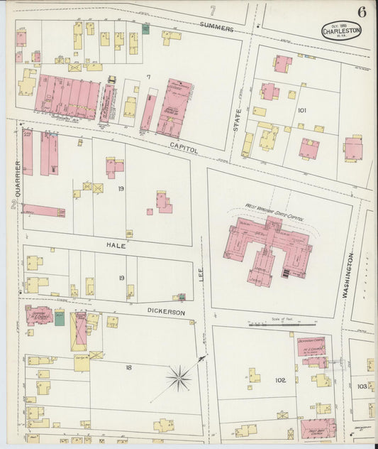 Sanborn Fire Insurance Map from Charleston, Kanawha County, West Virginia (1893), Sheet #0006 - Historic Sanborn Fire Insurance Map Print, vintage old map wall art, antique decor, genealogy gift, West Virginia West Virginia map