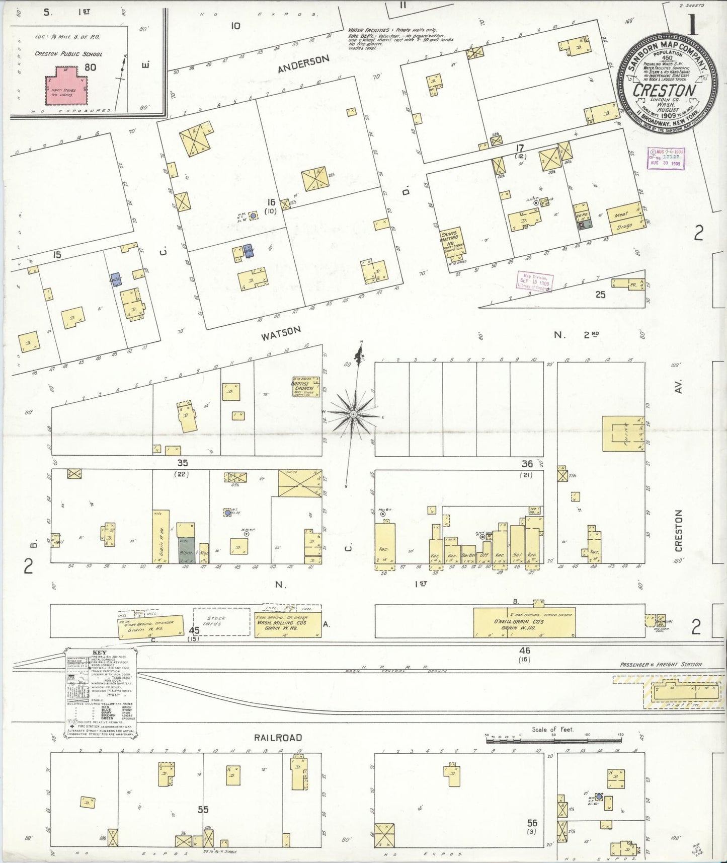 Sanborn Fire Insurance Map from Creston, Lincoln County, Washington (1909), Sheet #0001 - Complete Map Set gallery image, historic Sanborn map, vintage wall art, Washington Washington