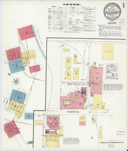 Sanborn Fire Insurance Map from Roosevelt, Middlesex County, New Jersey (1908), Sheet #0001 - Complete Map Set gallery image, historic Sanborn map, vintage wall art, New Jersey New Jersey