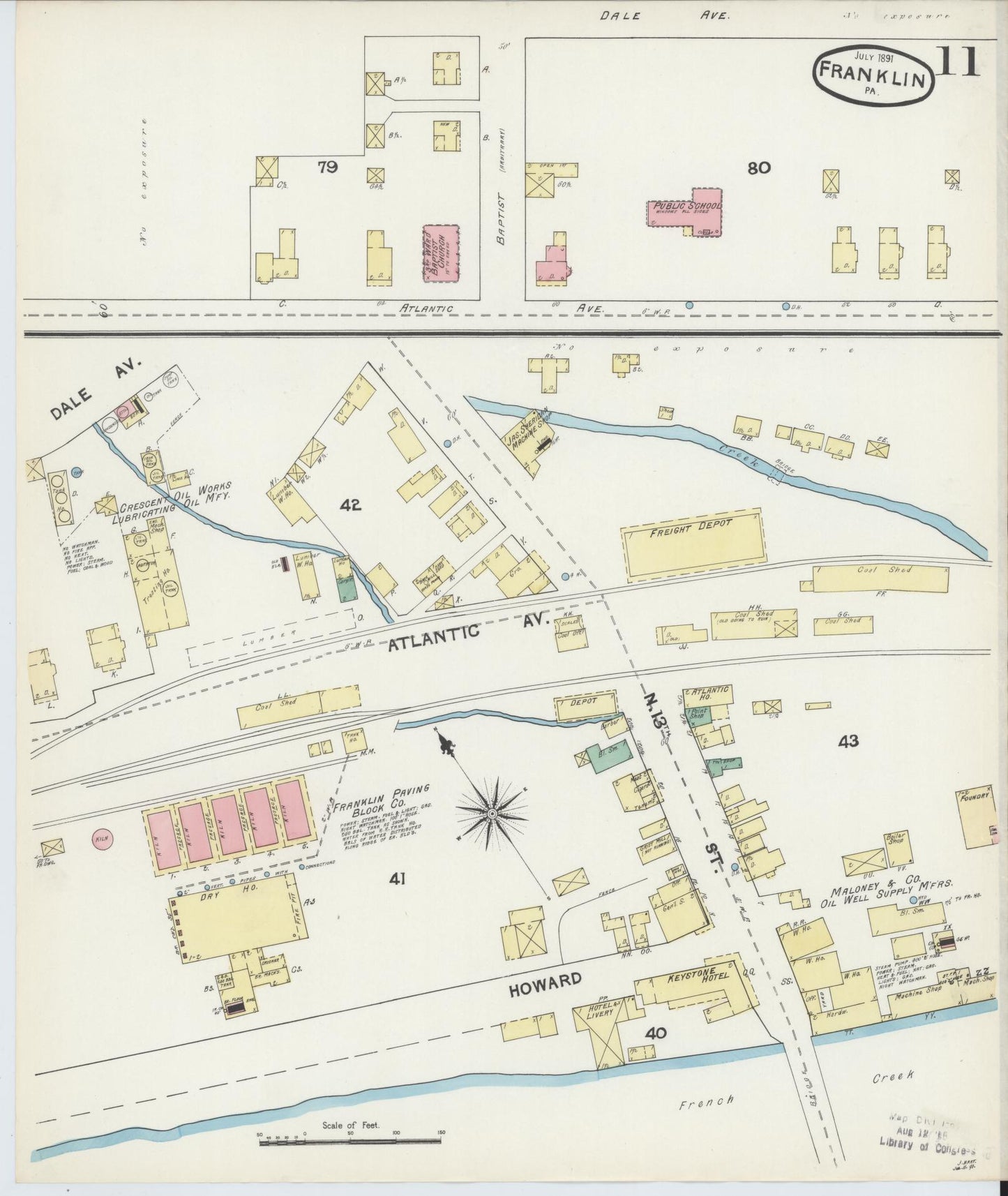Sanborn Fire Insurance Map from Franklin, Venango County, Pennsylvania (1891), Sheet #0011 - Historic Sanborn Fire Insurance Map Print, vintage old map wall art, antique decor, genealogy gift, Pennsylvania Pennsylvania map