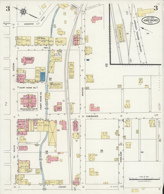 Sanborn Fire Insurance Map from Jonesboro, Washington County, Tennessee (1924), Sheet #0003 - Historic Sanborn Fire Insurance Map Print, vintage old map wall art, antique decor, genealogy gift, Tennessee Tennessee map
