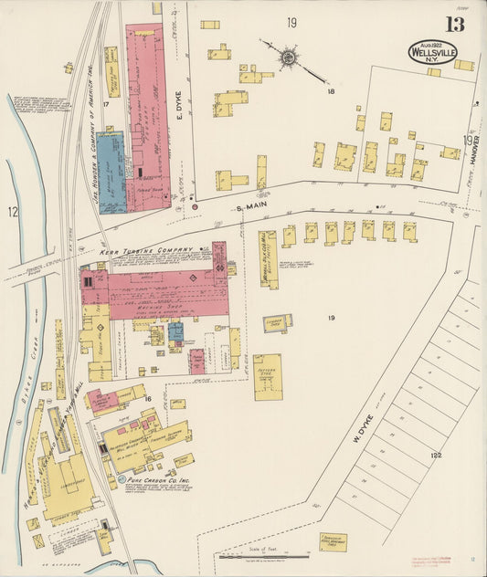 Sanborn Fire Insurance Map from Wellsville, Allegany County, New York (1922), Sheet #0013 - Historic Sanborn Fire Insurance Map Print, vintage old map wall art, antique decor, genealogy gift, New York New York map